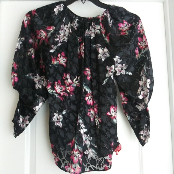 NWT Sz 0 Rebecca Taylor Silk Velvet Floral Top - Picture 6 of 11